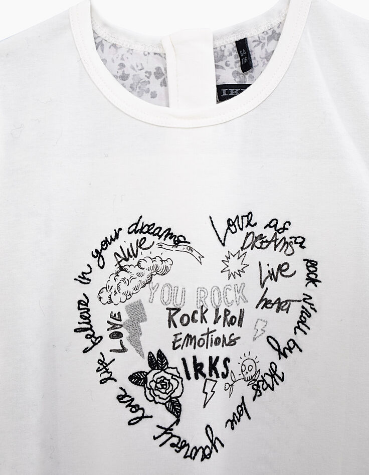 Camiseta blanco roto bi-tejido detrás estampado niña-3