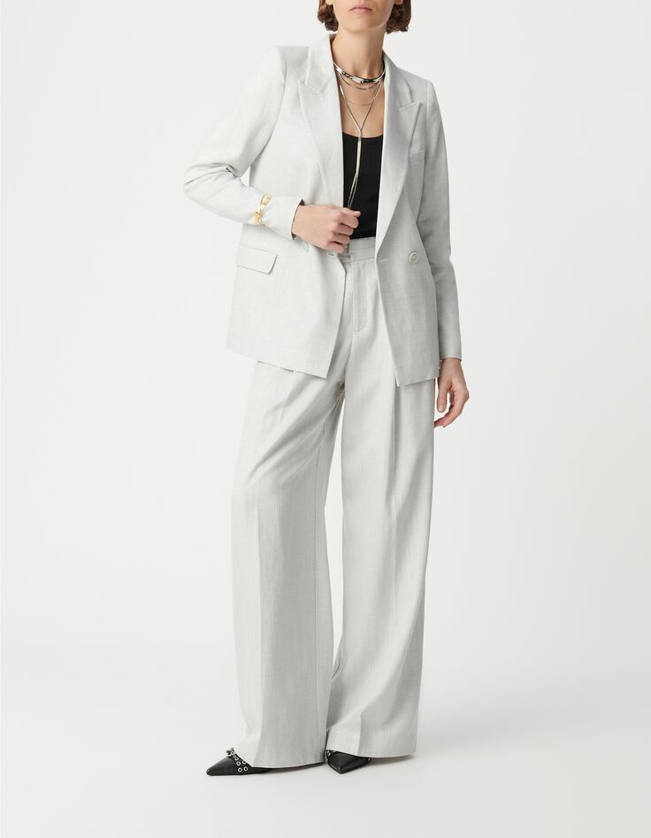 Veste de costume crois&eacute;e gris paillet&eacute; Femme-1