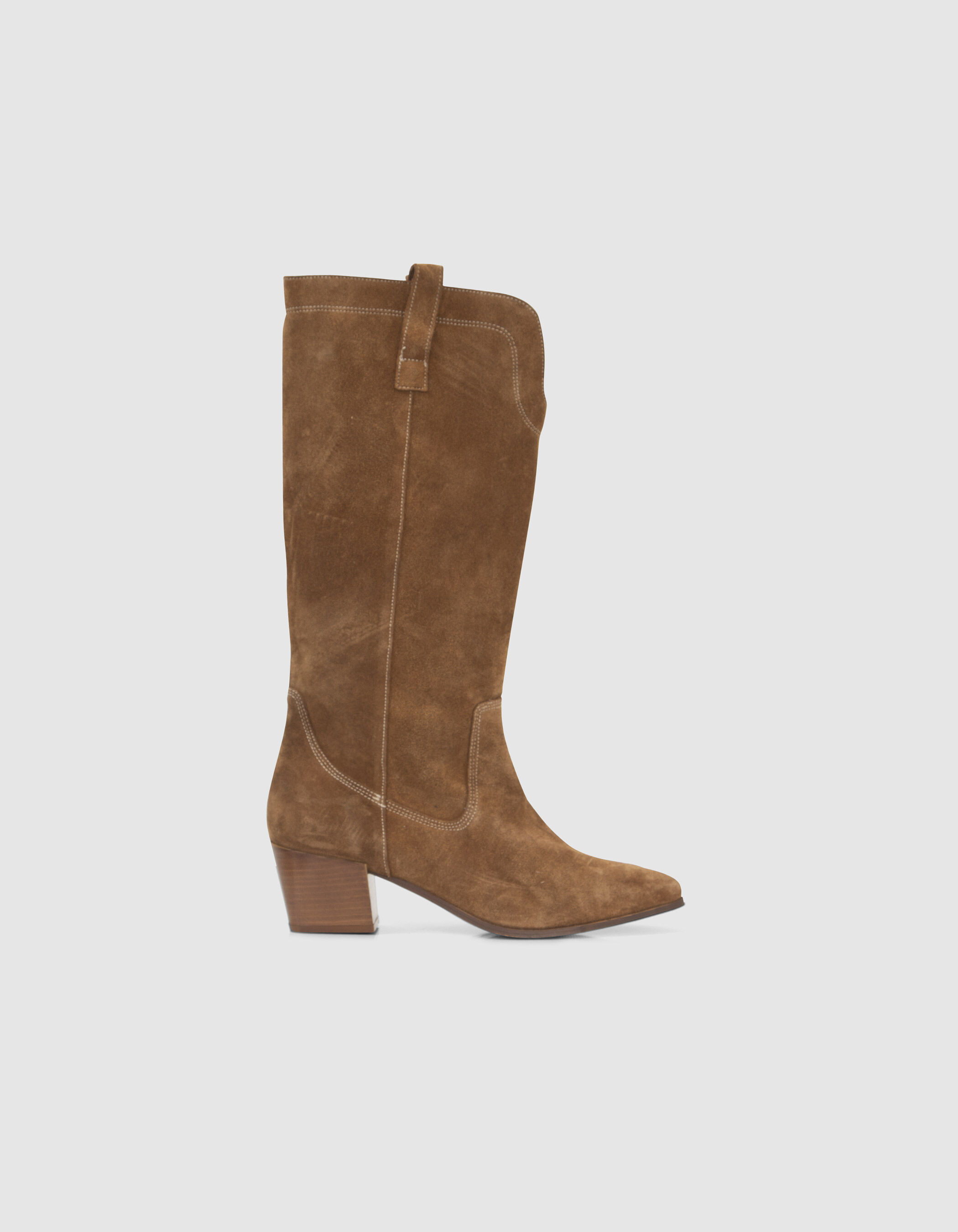 Women s cognac suede cowboy style boots IKKS