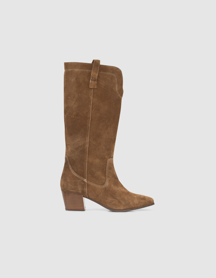 Women’s cognac suede cowboy-style boots-1