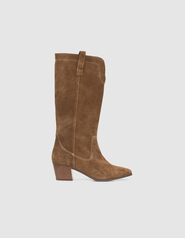 Women’s cognac suede cowboy-style boots - IKKS