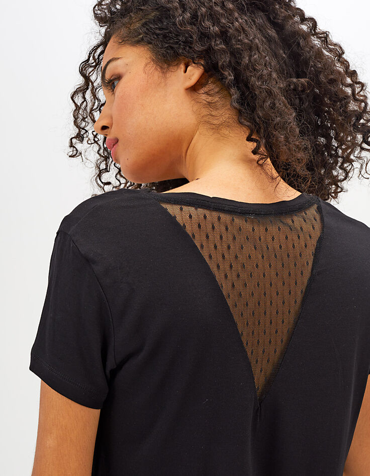 Schwarzes T-Shirt mit Arty-Motiven und Plumetis hinten I.Code-2