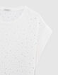 Weißes Damen-T-Shirt mit facettierten Nieten-7