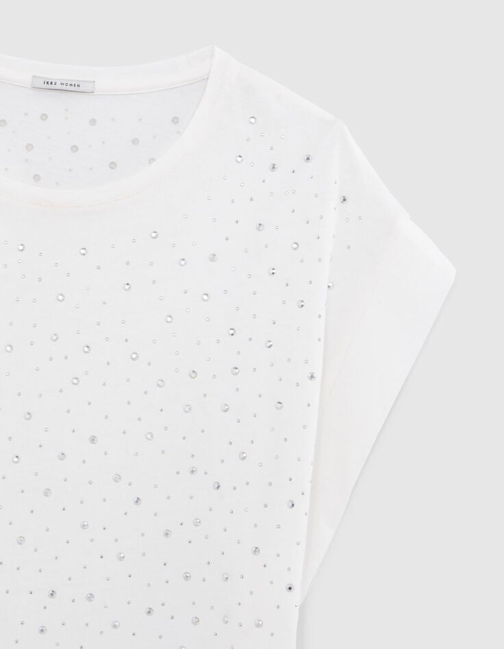 Weißes Damen-T-Shirt mit facettierten Nieten-7