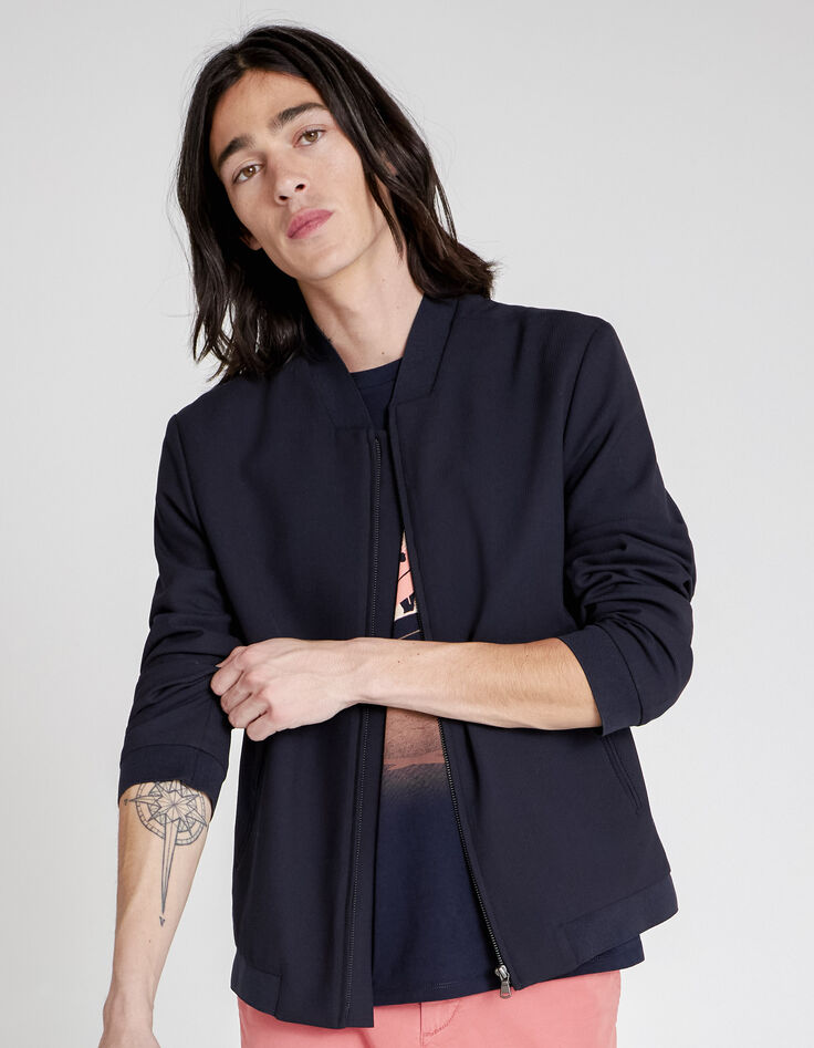 Blouson indigo esprit bomber à poches zippées Homme-1
