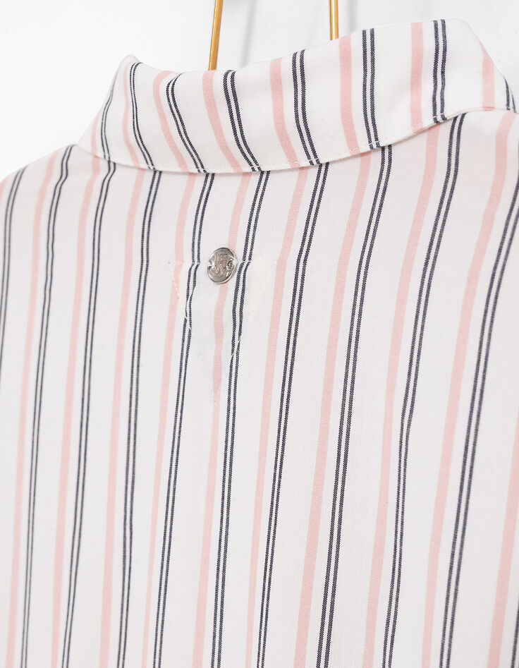 Chemise blanche à rayures marine et rose fille-5