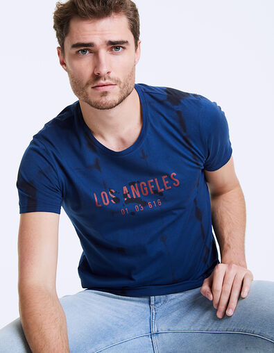 Indigoblaues Herren-T-Shirt mit Tie-Dye-Optik Los Angeles - IKKS