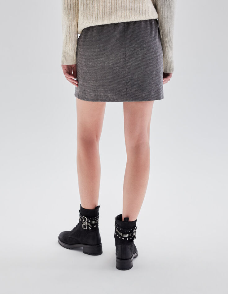 Jupe courte gris faux-uni portfeuille Femme-3