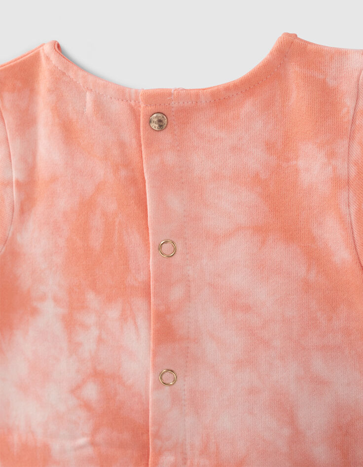 Baby girls’ peach tie-dye print sweatshirt fabric dress-5