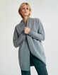 Cardigan mi-long gris en 100% laine torsades poignets femme-5