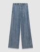 Jogpant large bleu taille élastiquée Femme-5