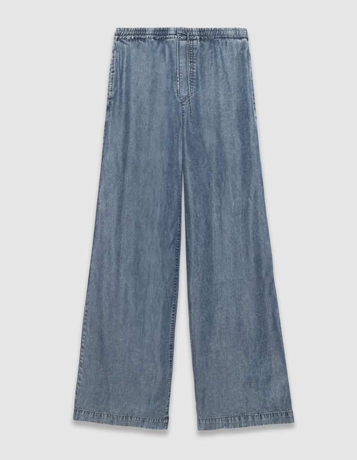 Jogpant large bleu taille élastiquée Femme-5 Jogpant large bleu taille élastiquée Femme-5