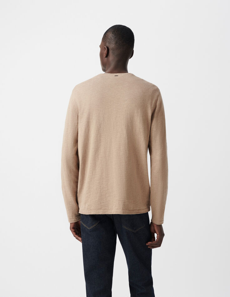 Pull beige tricot flammé col roulotté Homme-3