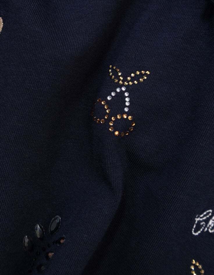 Marineblaues Mädchen-T-Shirt Stickereien und Strass-5 Marineblaues Mädchen-T-Shirt Stickereien und Strass-5