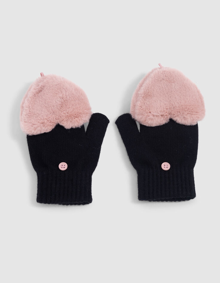 Mitaines noires tricot empi&egrave;cement coeur fille-4