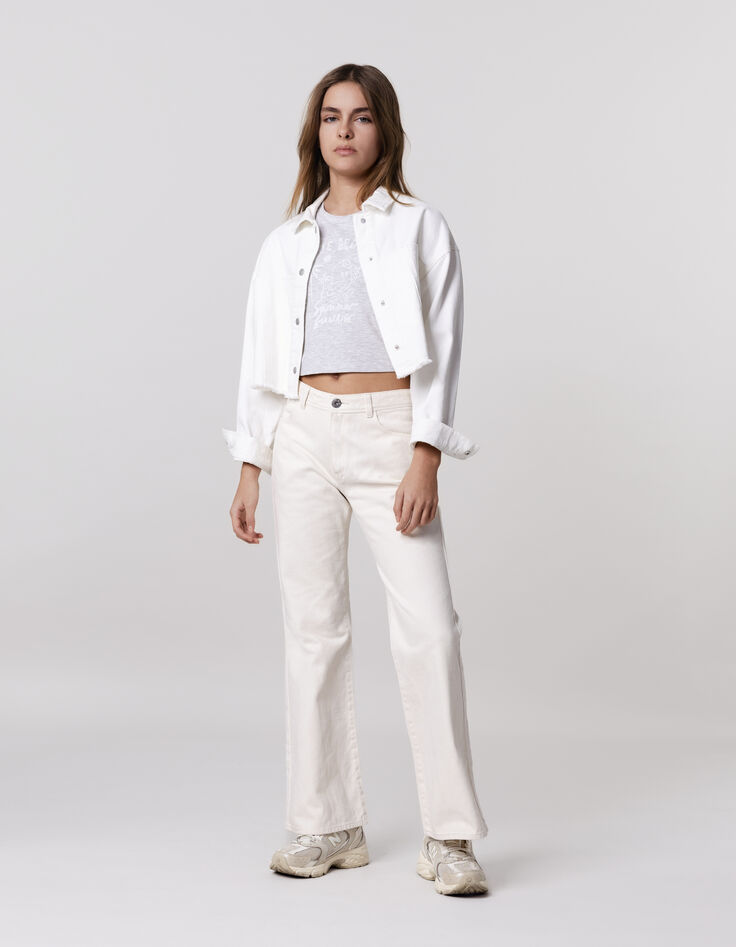 Veste en jean blanc frangé cropped fille-2