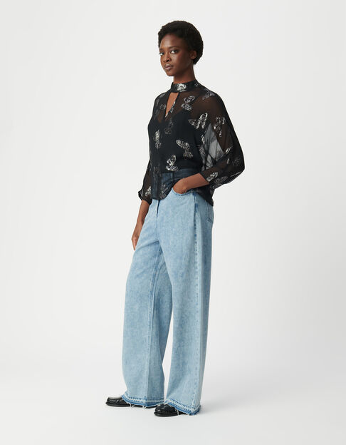 Zwarte jacquard vlinderblouse Dames - IKKS