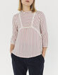 Blouse à rayures et galons de dentelle femme-1
