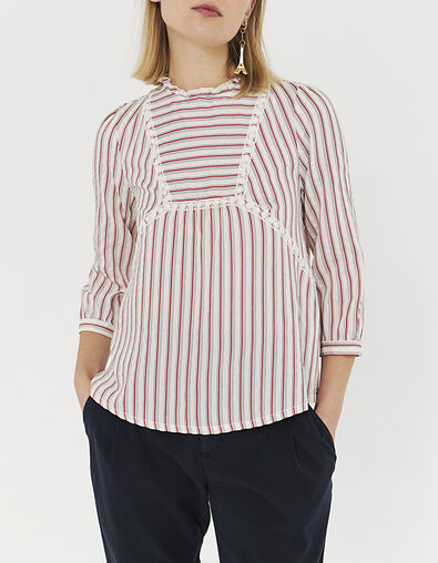 Women’s striped blouse with lace braid - IKKS