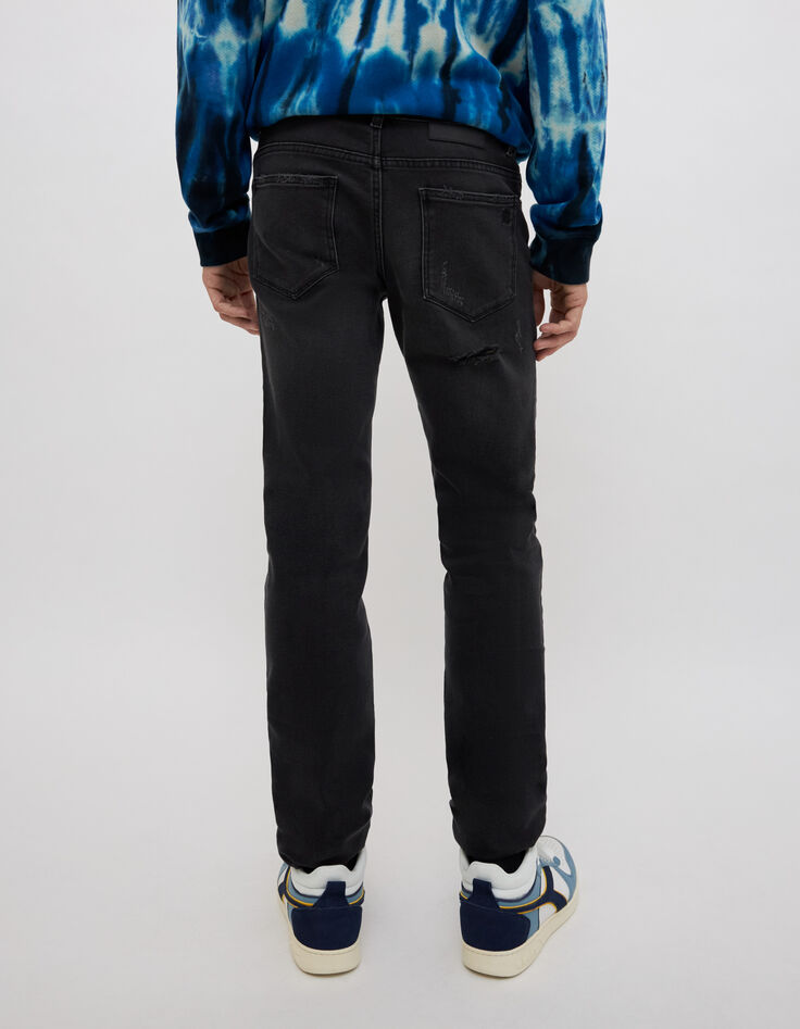 Men’s charcoal SLIM jeans with distressed patches-3