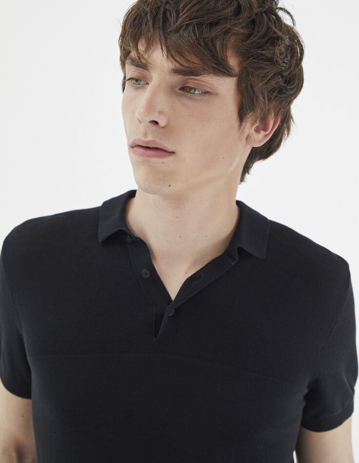 Polo negro de punto fino para hombre-4