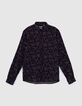 Men’s black LENZING™ ECOVERO™ SLIM shirt with dark purple flower motif-6