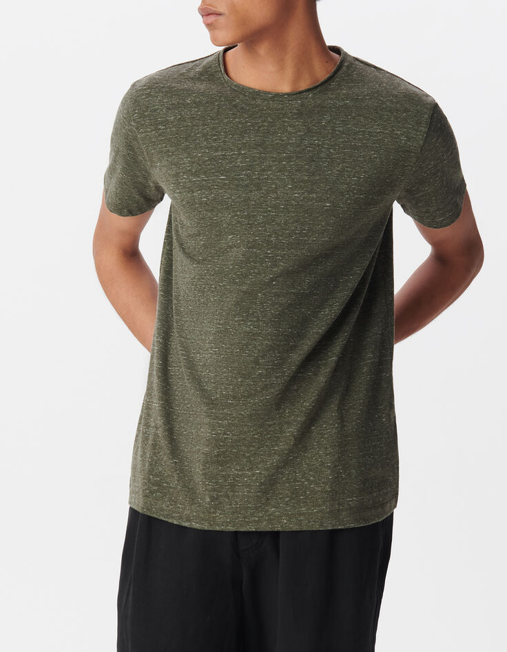 Herren-T-Shirt, khaki, faux-uni, Rollkragen-2