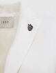 Veste tailleur longue en tencel blanc cassé femme-2