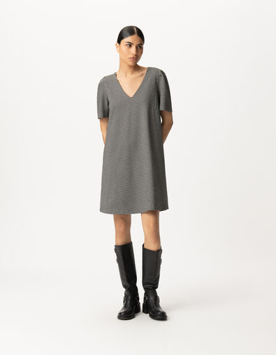 Robe noire motif pied-de-poule réversible devant/dos Femme - IKKS