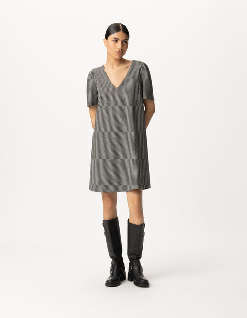Women’s black houndstooth back/front reversible dress - IKKS