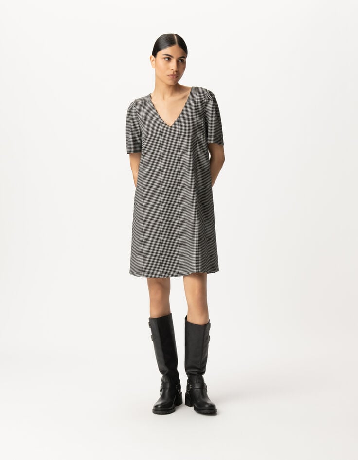 Robe noire motif pied-de-poule réversible devant/dos Femme-4 Robe noire motif pied-de-poule réversible devant/dos Femme-4
