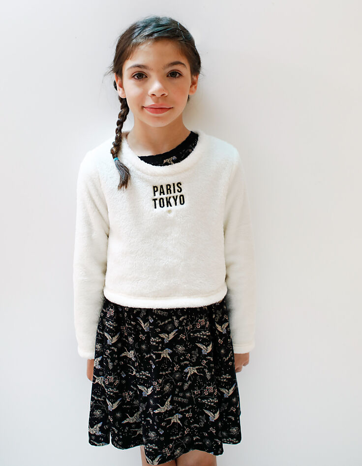 Girls’ white sweatshirt & black Sakura print 2-in-1 dress-2