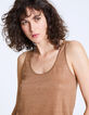 Débardeur camel encolure U en lin brillance foil femme-4
