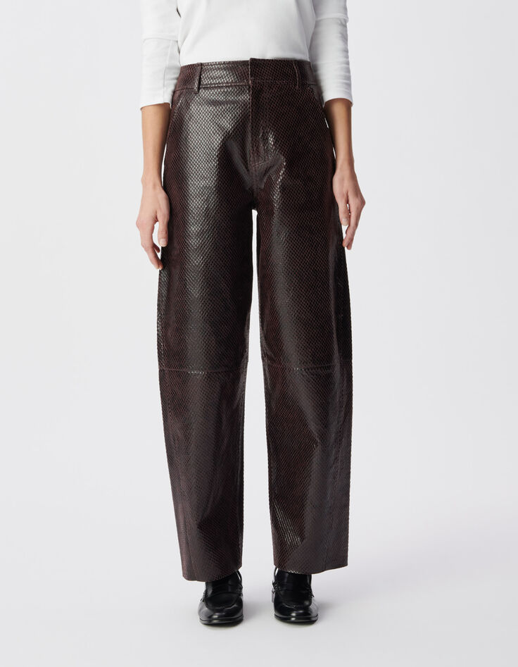 Rechthoekige leren broek met slangenprint Dames-2