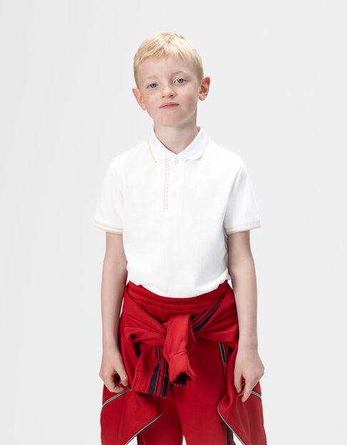Polo blanc coton bio bords-côtes rayés garçon - IKKS