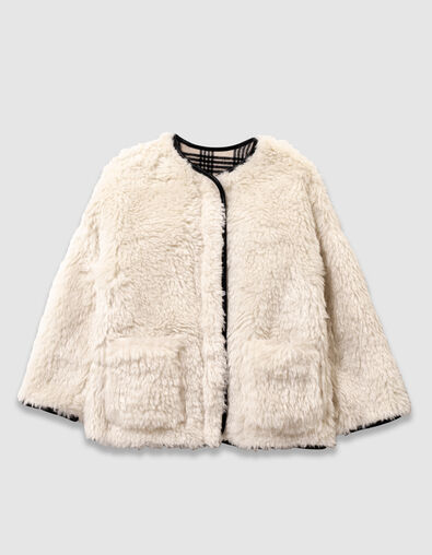 Manteau r&eacute;versible beige carreaux et sherpa fille - IKKS