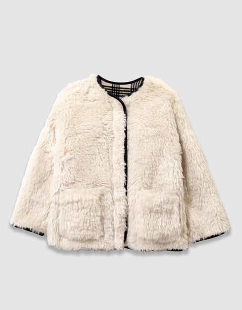 Beiger M&auml;dchenwendemantel mit Karos und Sherpa - IKKS