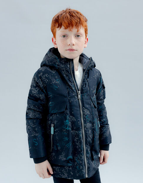 Parka negra estampado gráfico niño