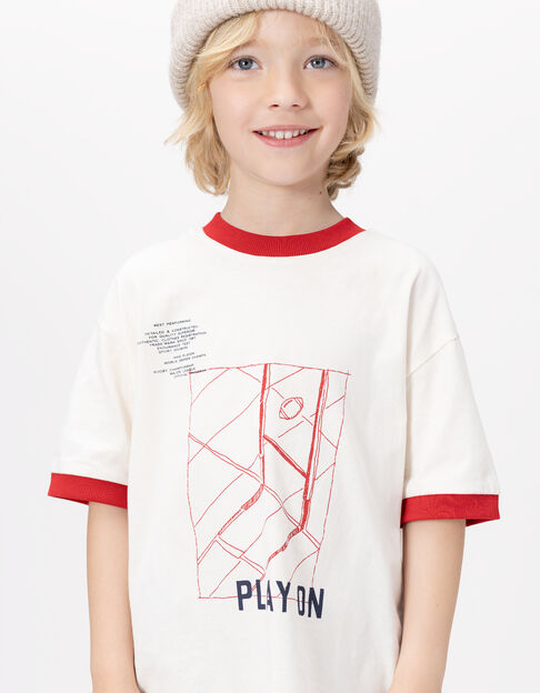 T-shirt blanc coton bio bords-côtes rouges garçon - IKKS