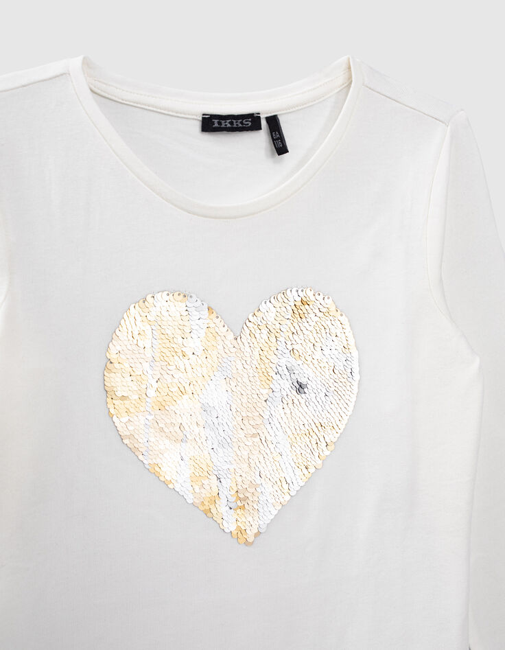 Cremewei&szlig;es M&auml;dchenshirt mit Wendepailletten-3