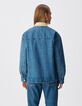 Women's blue denim jacket with ecru velour collar-4