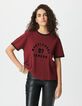 Women’s burgundy T-shirt with flocked velvet slogan-2