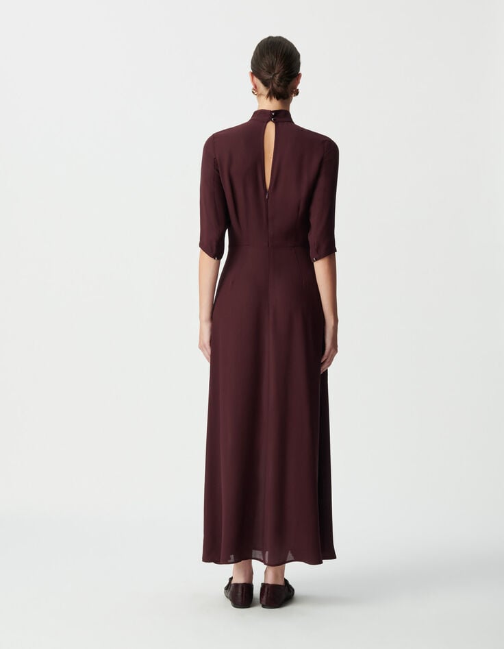 Women’s burgundy high neck long dress-3