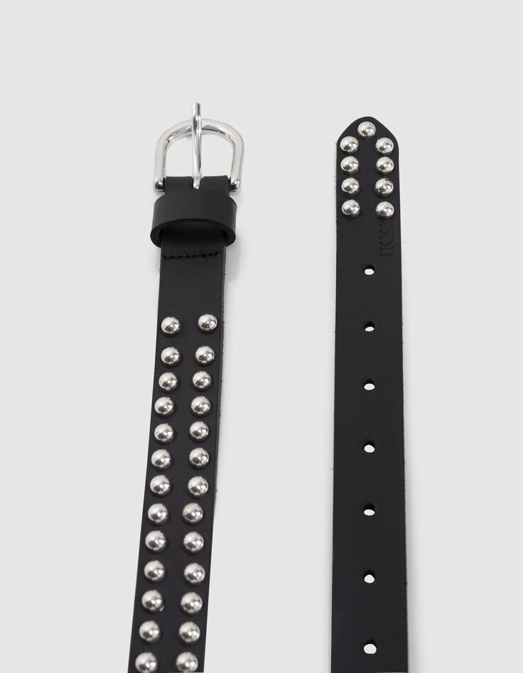 Women’s black all-over studded leather jeans belt-2