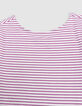 Weißes Mädchen-T-Shirt mit dünnen hellvioletten Streifen-2