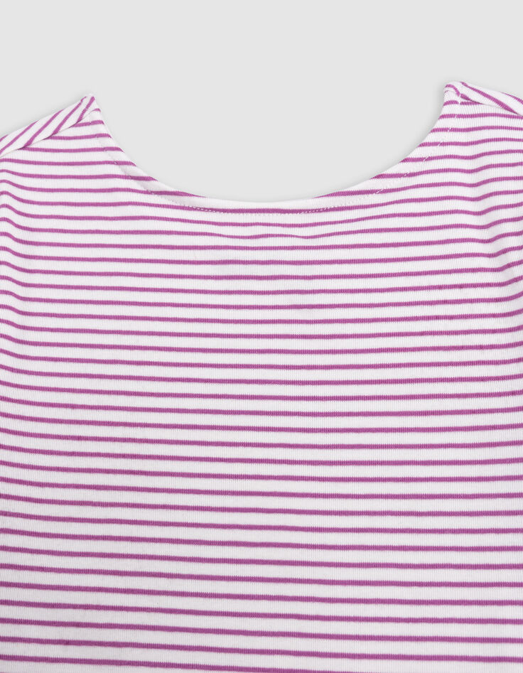 Weißes Mädchen-T-Shirt mit dünnen hellvioletten Streifen-2