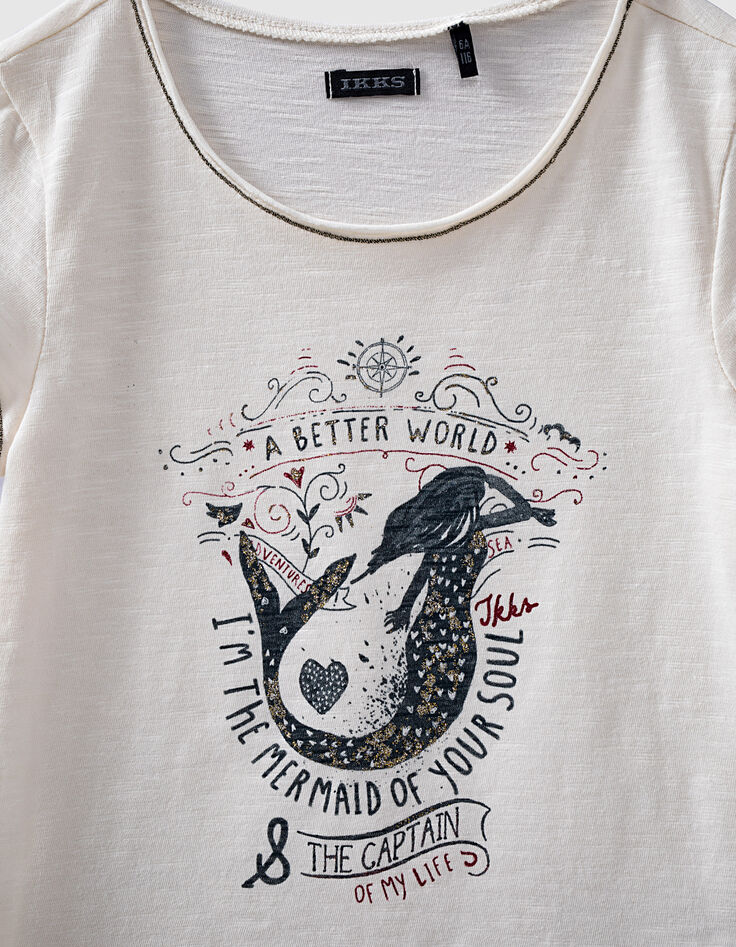 Tee-shirt &eacute;cru visuel sir&egrave;ne navy et or fille-2