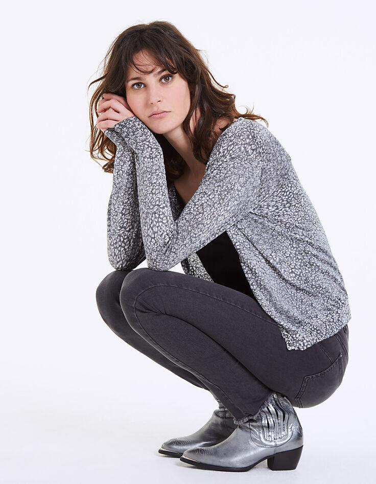 Cardigan maille tricot imprimé léopard femme-1