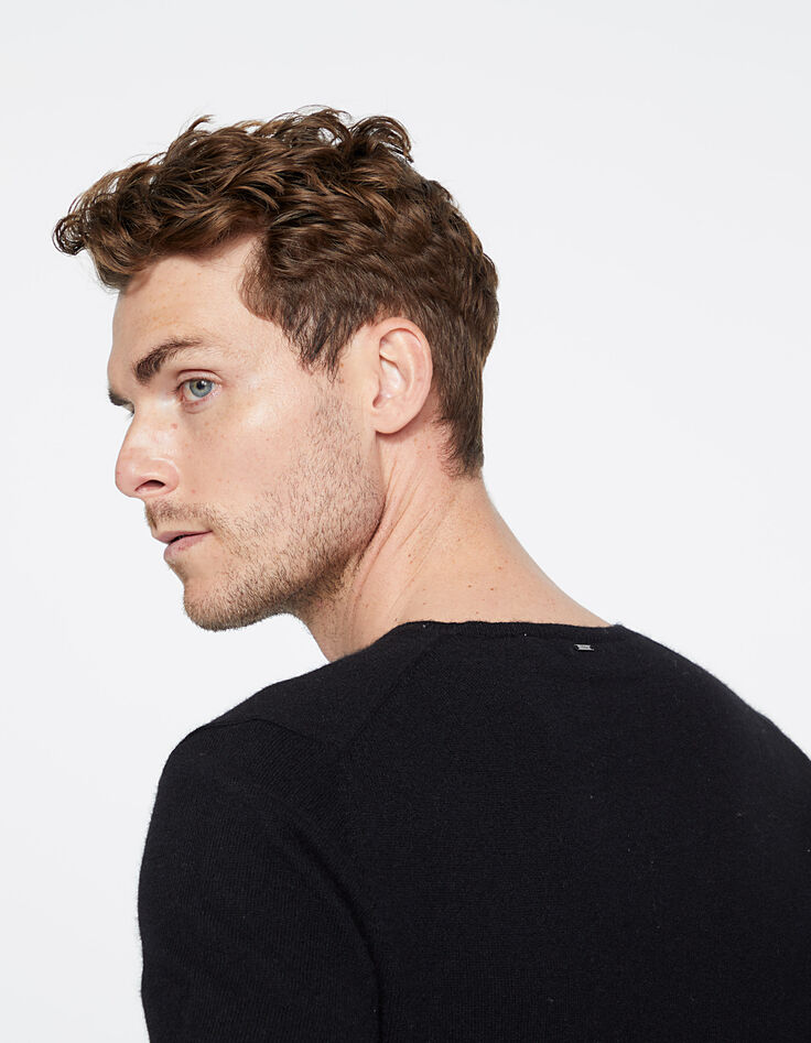 Pull noir col V en cachemire Homme-5