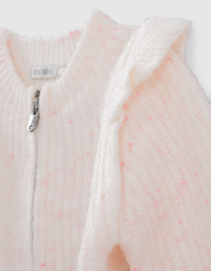 Gebreid wit vest roze dupions rits babymeisjes-2